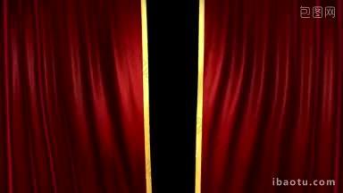 红色剧院天鹅绒窗帘开幕与垃圾电影领袖倒计时投影仪的声音包括